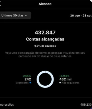 Alcance de 432.847 contas no Instagram